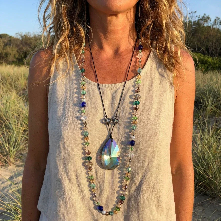 Cord and Statement Crystal Pendant Necklace - Silver Chamber Jewellery Store